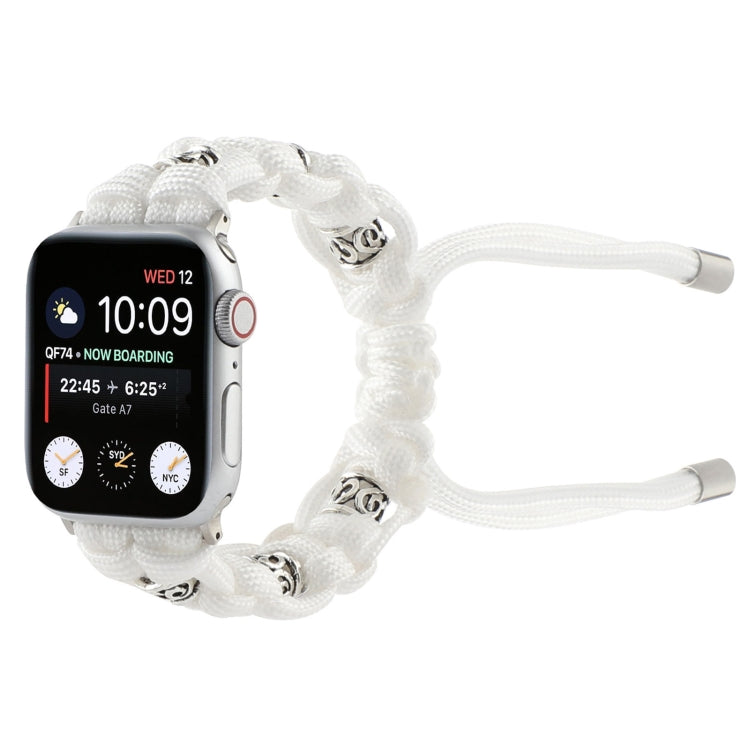 For Apple Watch Series 2 38mm Silk Silver Beads Braided Watch Band(White) - Watch Bands by PMC TechLife | Online Shopping South Africa | PMC TechLife