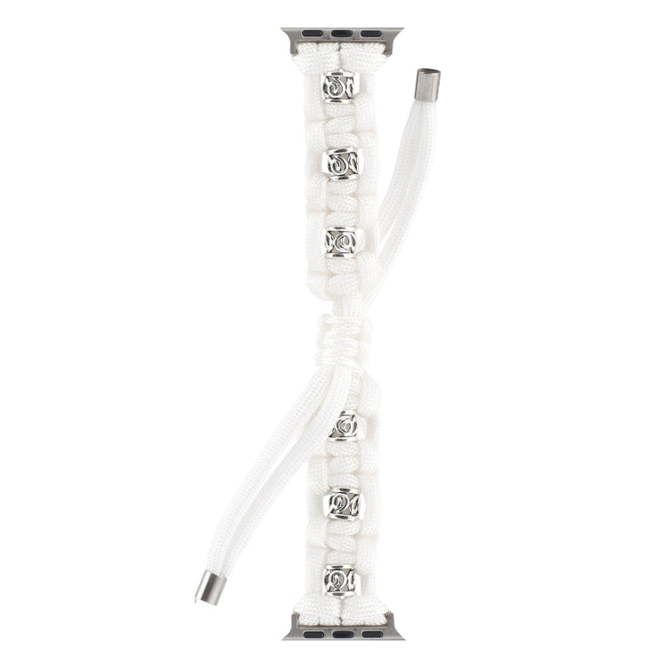 For Apple Watch Series 2 38mm Silk Silver Beads Braided Watch Band(White) - Watch Bands by PMC TechLife | Online Shopping South Africa | PMC TechLife
