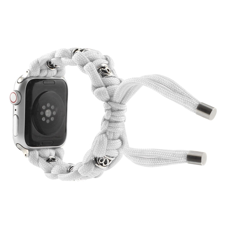 For Apple Watch Series 2 38mm Silk Silver Beads Braided Watch Band(White) - Watch Bands by PMC TechLife | Online Shopping South Africa | PMC TechLife