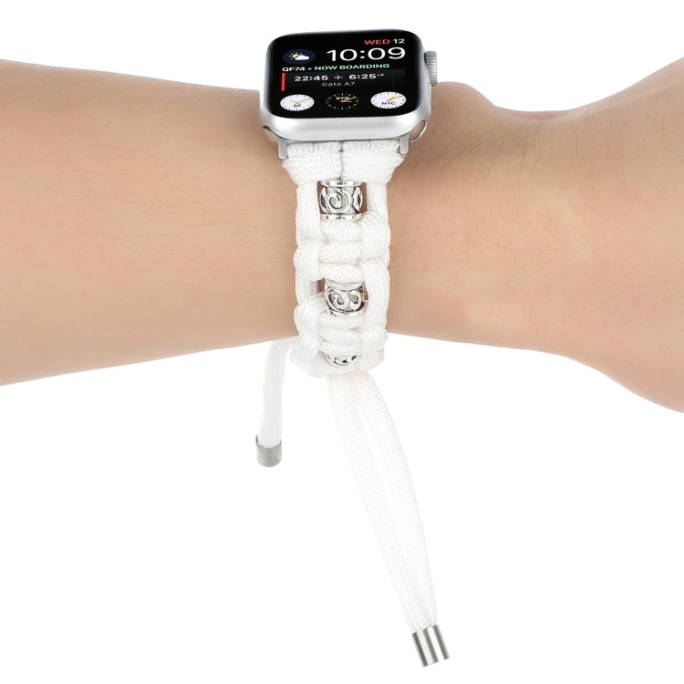 For Apple Watch Series 2 38mm Silk Silver Beads Braided Watch Band(White) - Watch Bands by PMC TechLife | Online Shopping South Africa | PMC TechLife