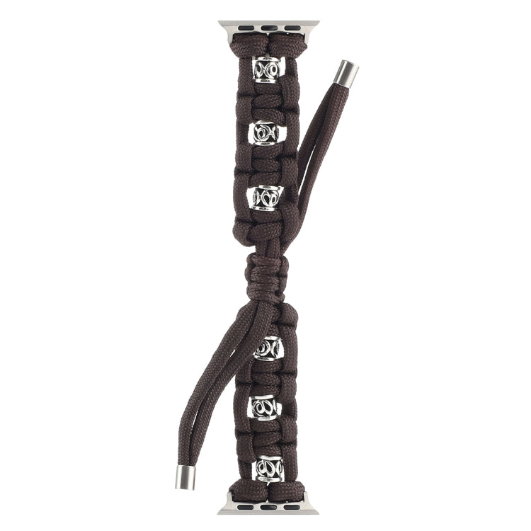 For Apple Watch 42mm Silk Silver Beads Braided Watch Band(Coffee) - Watch Bands by PMC TechLife | Online Shopping South Africa | PMC TechLife