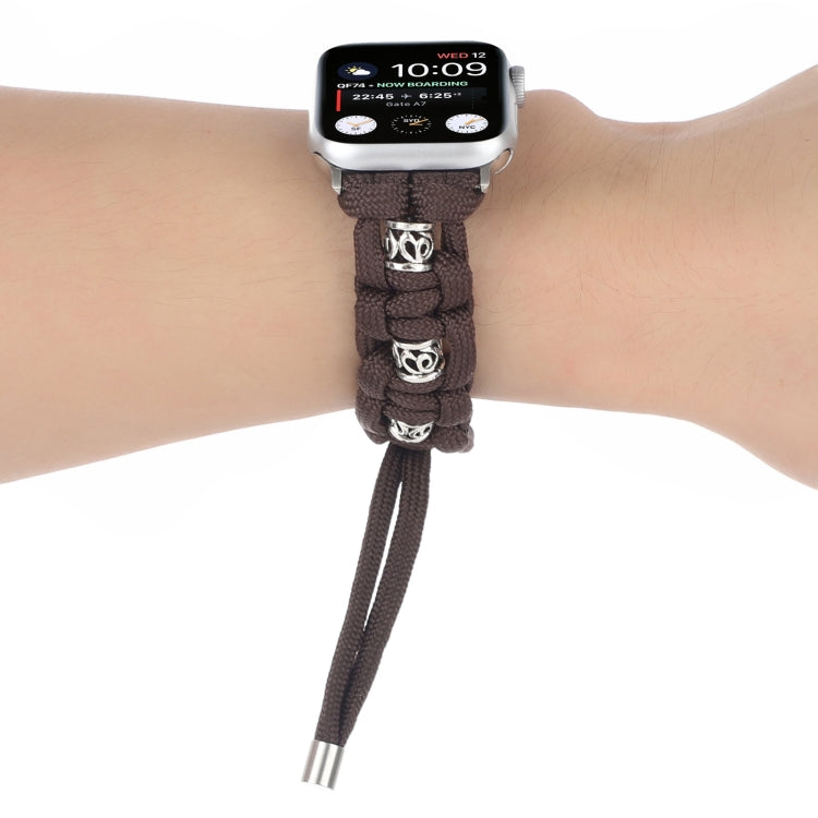 For Apple Watch 42mm Silk Silver Beads Braided Watch Band(Coffee) - Watch Bands by PMC TechLife | Online Shopping South Africa | PMC TechLife