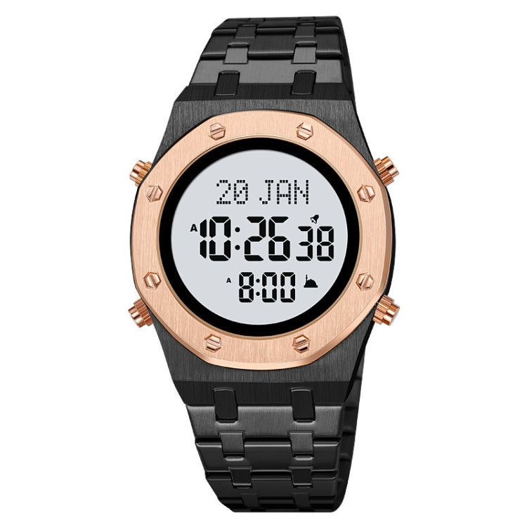 SKMEI 2043 Multifunctional Muslim Worships Compass Digital Wrist Watch(Black Rose Gold+White) - Metal Strap Watches by SKMEI | Online Shopping South Africa | PMC Jewellery | Buy Now Pay Later Mobicred