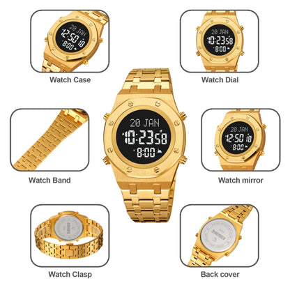 SKMEI 2043 Multifunctional Muslim Worships Compass Digital Wrist Watch(Black Rose Gold+White) - Metal Strap Watches by SKMEI | Online Shopping South Africa | PMC Jewellery | Buy Now Pay Later Mobicred