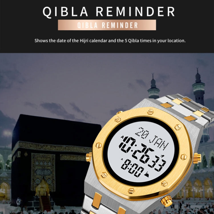 SKMEI 2043 Multifunctional Muslim Worships Compass Digital Wrist Watch(Black Rose Gold+White) - Metal Strap Watches by SKMEI | Online Shopping South Africa | PMC Jewellery | Buy Now Pay Later Mobicred