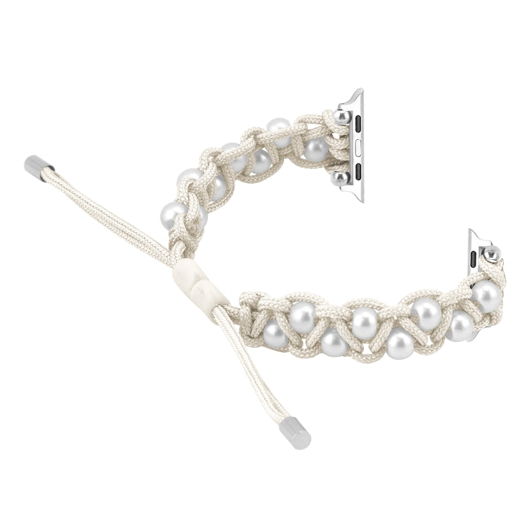 For Apple Watch 38mm Paracord Gypsophila Beads Drawstring Braided Watch Band(White) - Watch Bands by PMC TechLife | Online Shopping South Africa | PMC TechLife
