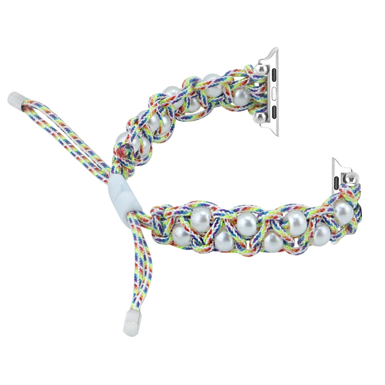 For Apple Watch 38mm Paracord Gypsophila Beads Drawstring Braided Watch Band(Rainbow) - Watch Bands by PMC TechLife | Online Shopping South Africa | PMC TechLife