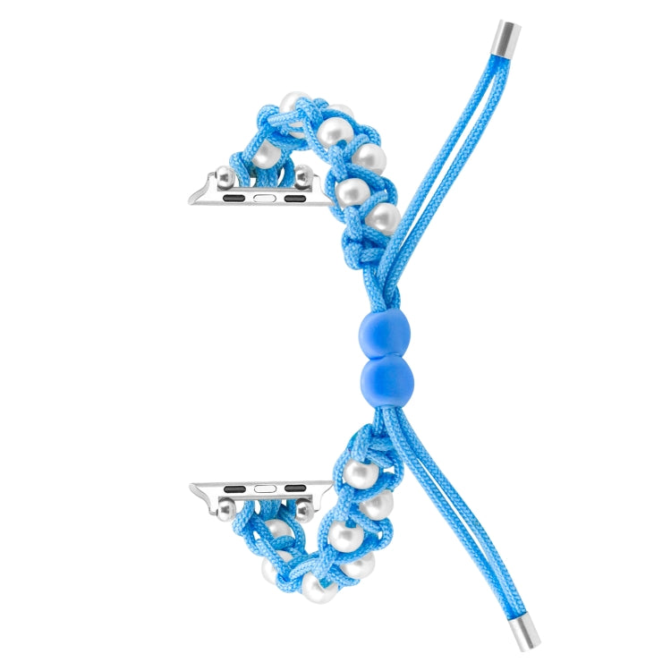 For Apple Watch 38mm Paracord Gypsophila Beads Drawstring Braided Watch Band(Blue) - Watch Bands by PMC TechLife | Online Shopping South Africa | PMC TechLife