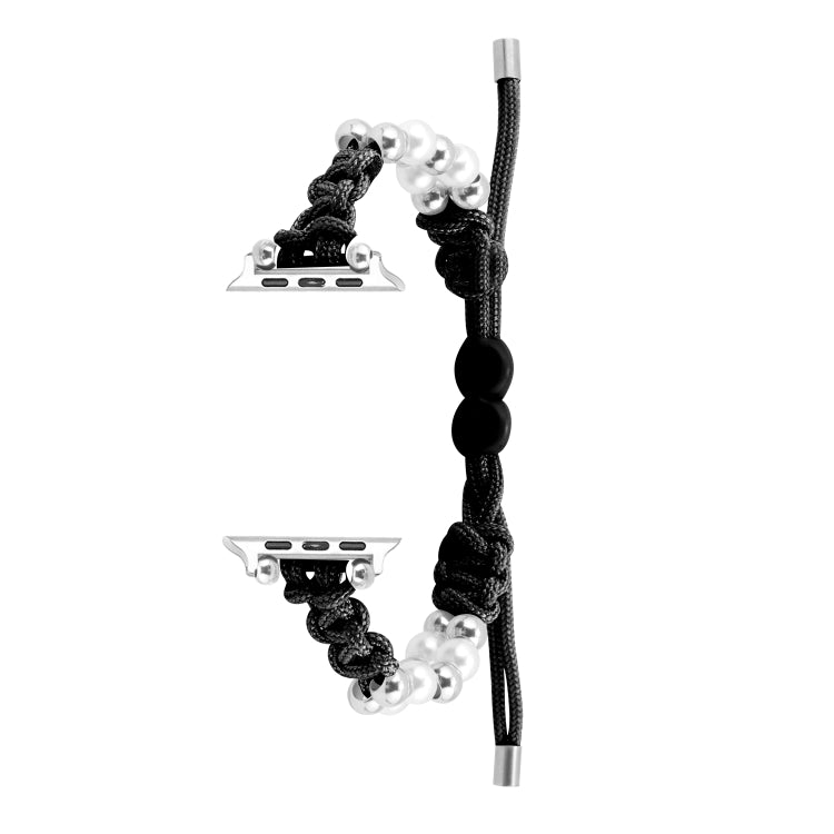 For Apple Watch SE 2023 44mm Paracord Row Beads Drawstring Braided Watch Band(Black) - Watch Bands by PMC TechLife | Online Shopping South Africa | PMC TechLife