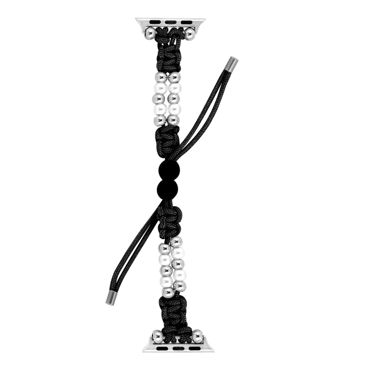 For Apple Watch SE 2023 44mm Paracord Row Beads Drawstring Braided Watch Band(Black) - Watch Bands by PMC TechLife | Online Shopping South Africa | PMC TechLife