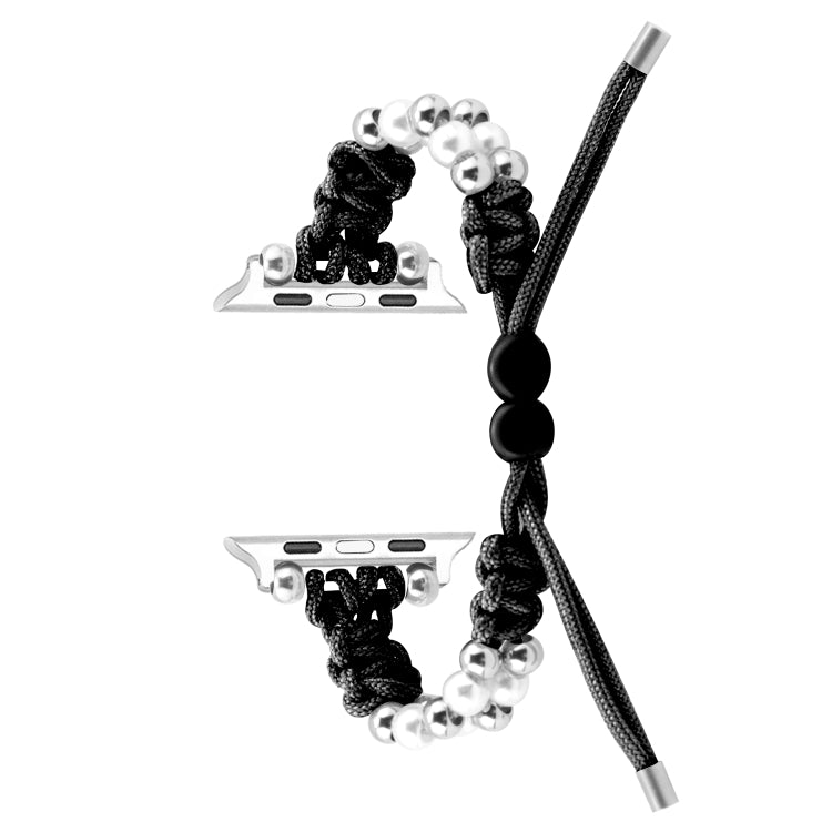 For Apple Watch SE 2023 40mm Paracord Row Beads Drawstring Braided Watch Band(Black) - Watch Bands by PMC TechLife | Online Shopping South Africa | PMC TechLife