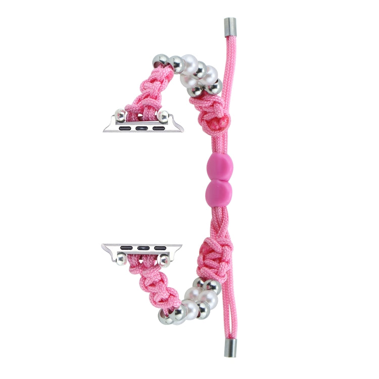For Apple Watch Ultra 2 49mm Paracord Row Beads Drawstring Braided Watch Band(Pink) - Watch Bands by PMC TechLife | Online Shopping South Africa | PMC TechLife