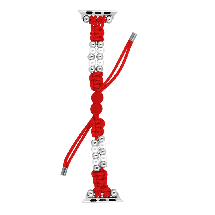 For Apple Watch Series 9 41mm Paracord Row Beads Drawstring Braided Watch Band(Red) - Watch Bands by PMC TechLife | Online Shopping South Africa | PMC TechLife