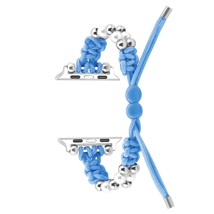 For Apple Watch Series 9 41mm Paracord Row Beads Drawstring Braided Watch Band(Blue) - Watch Bands by PMC TechLife | Online Shopping South Africa | PMC TechLife