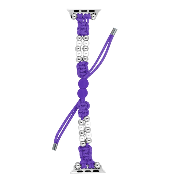 For Apple Watch Series 9 41mm Paracord Row Beads Drawstring Braided Watch Band(Purple) - Watch Bands by PMC TechLife | Online Shopping South Africa | PMC TechLife