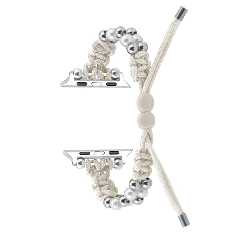 For Apple Watch Ultra 49mm Paracord Row Beads Drawstring Braided Watch Band(White) - Watch Bands by PMC TechLife | Online Shopping South Africa | PMC TechLife