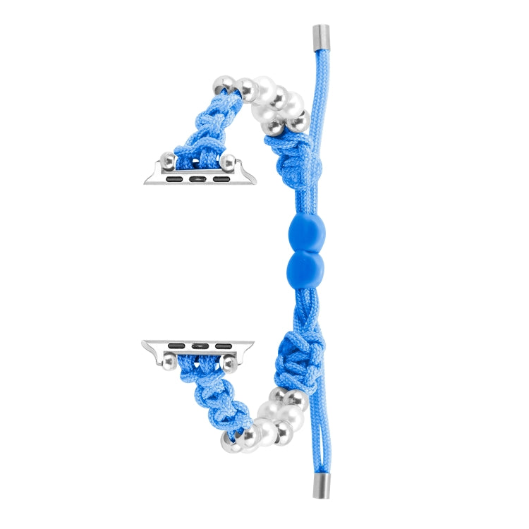 For Apple Watch Series 8 41mm Paracord Row Beads Drawstring Braided Watch Band(Blue) - Watch Bands by PMC TechLife | Online Shopping South Africa | PMC TechLife