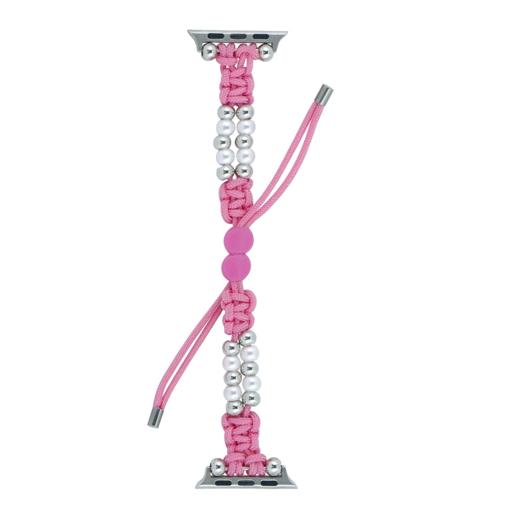 For Apple Watch Series 5 40mm Paracord Row Beads Drawstring Braided Watch Band(Pink) - Watch Bands by PMC TechLife | Online Shopping South Africa | PMC TechLife