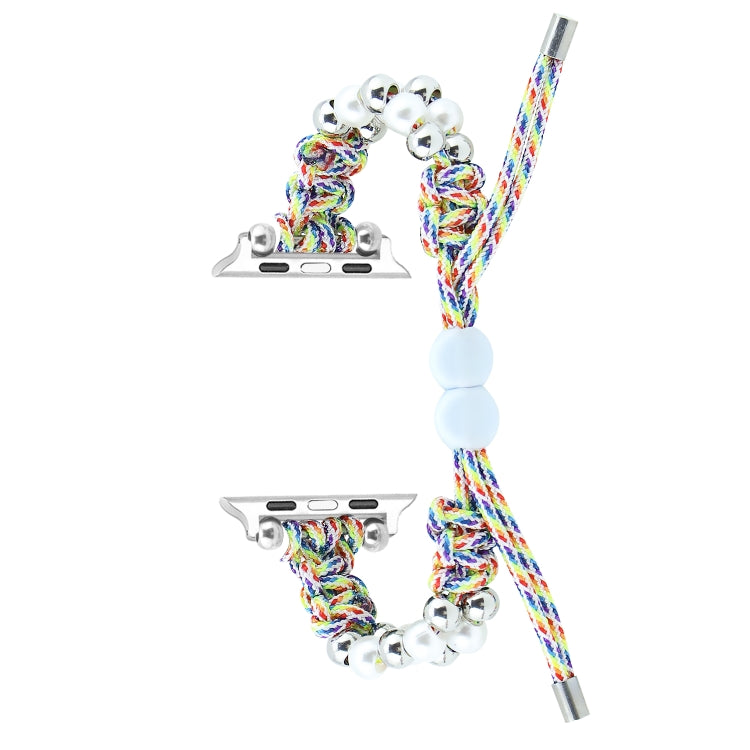 For Apple Watch Series 4 44mm Paracord Row Beads Drawstring Braided Watch Band(Rainbow) - Watch Bands by PMC TechLife | Online Shopping South Africa | PMC TechLife