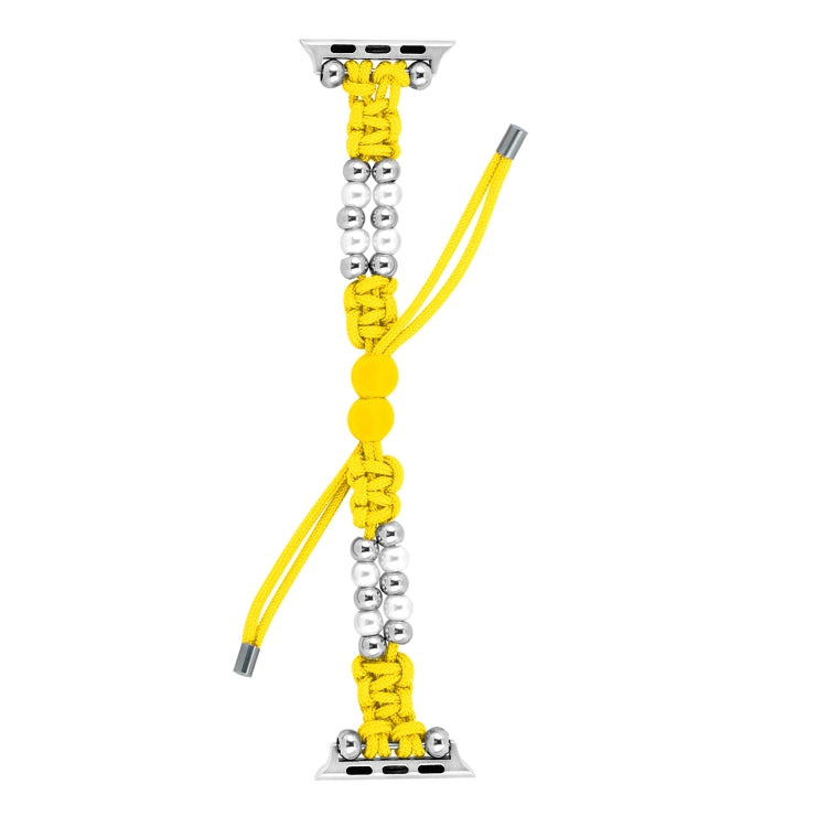 For Apple Watch Series 4 44mm Paracord Row Beads Drawstring Braided Watch Band(Yellow) - Watch Bands by PMC TechLife | Online Shopping South Africa | PMC TechLife