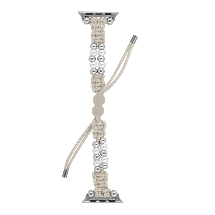 For Apple Watch Series 4 40mm Paracord Row Beads Drawstring Braided Watch Band(White) - Watch Bands by PMC TechLife | Online Shopping South Africa | PMC TechLife