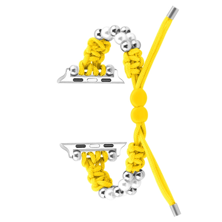 For Apple Watch Series 2 42mm Paracord Row Beads Drawstring Braided Watch Band(Yellow) - Watch Bands by PMC TechLife | Online Shopping South Africa | PMC TechLife