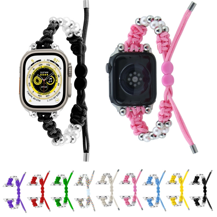 For Apple Watch Ultra 49mm Paracord Row Beads Drawstring Braided Watch Band(Yellow) - Watch Bands by PMC TechLife | Online Shopping South Africa | PMC TechLife