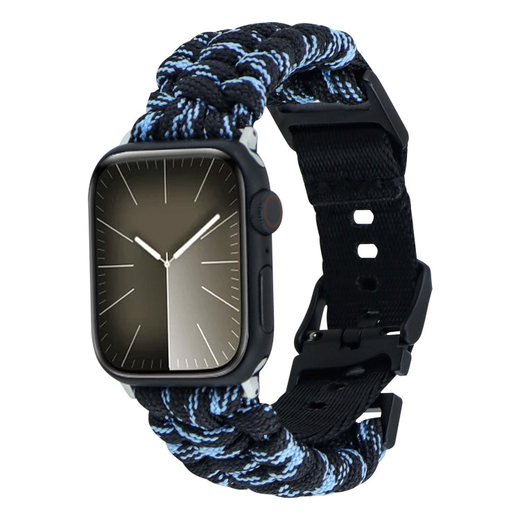 For Apple Watch Series 7 41mm Paracord Plain Braided Webbing Buckle Watch Band(Black Blue) - free shipping - PMC TechLife - Order now!