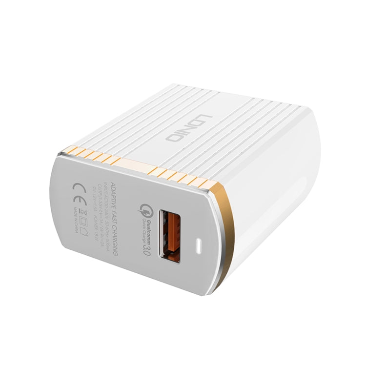 LDNIO A1302Q 2 in 1 18W QC3.0 USB Interface Grid Shape Travel Charger Mobile Phone Charger with 8 Pin Data Cable, EU Plug - free shipping - PMC TechLife - Order now!