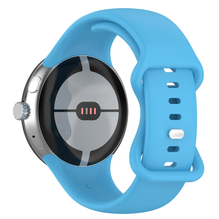 For Google Pixel Watch 2 Solid Color Silicone Watch Band, Size:L Size(Sky Blue) - Watch Bands by PMC TechLife | Online Shopping South Africa | PMC TechLife