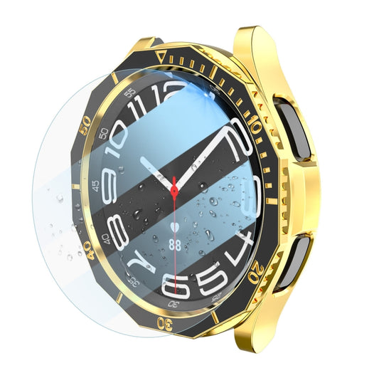 For Samsung Galaxy Watch6 Classic 43mm R950 Electroplate PC Case + Tempered Film + Watch Bezel Ring Set(Black+Gold) - Watch Cases by PMC Jewellery | Online Shopping South Africa | PMC Jewellery