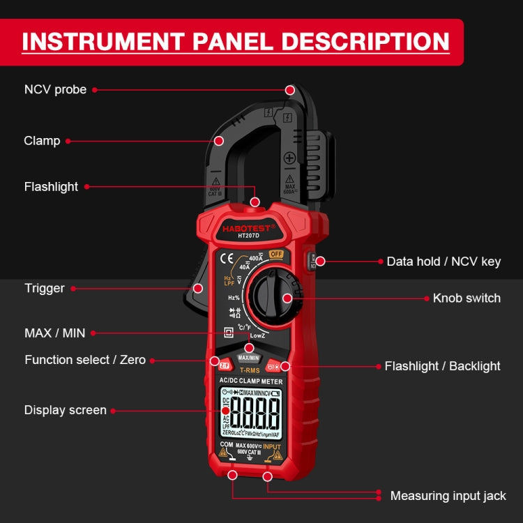 HABOTEST HT207D Multifunctional Digital Clamp Multimeter - Digital Multimeter by HABOTEST | Online Shopping South Africa | PMC Jewellery | Buy Now Pay Later Mobicred