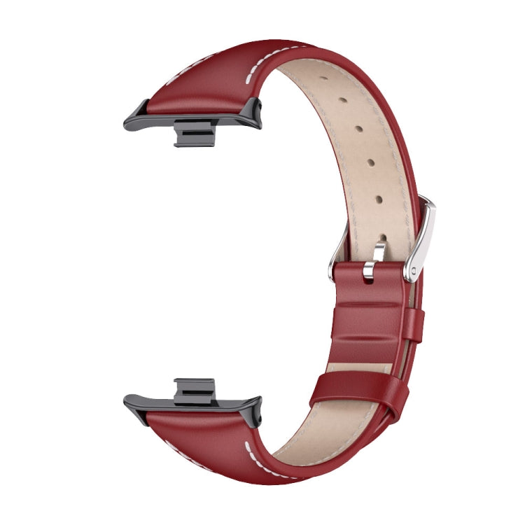 For Xiaomi Smart Band 9 Pro / 8 Pro Mijobs Genuine Leather Slim Watch Band(Red Black) - Watch Bands by MIJOBS | Online Shopping South Africa | PMC Jewellery | Buy Now Pay Later Mobicred