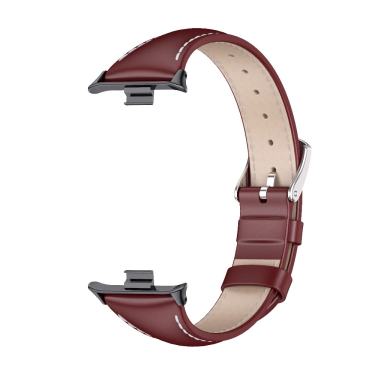 For Xiaomi Smart Band 9 Pro / 8 Pro Mijobs Genuine Leather Slim Watch Band(Wine Red Black) - Watch Bands by MIJOBS | Online Shopping South Africa | PMC Jewellery | Buy Now Pay Later Mobicred