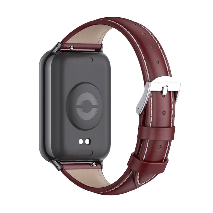 For Xiaomi Smart Band 9 Pro / 8 Pro Mijobs Genuine Leather Slim Watch Band(Wine Red Black) - Watch Bands by MIJOBS | Online Shopping South Africa | PMC Jewellery | Buy Now Pay Later Mobicred