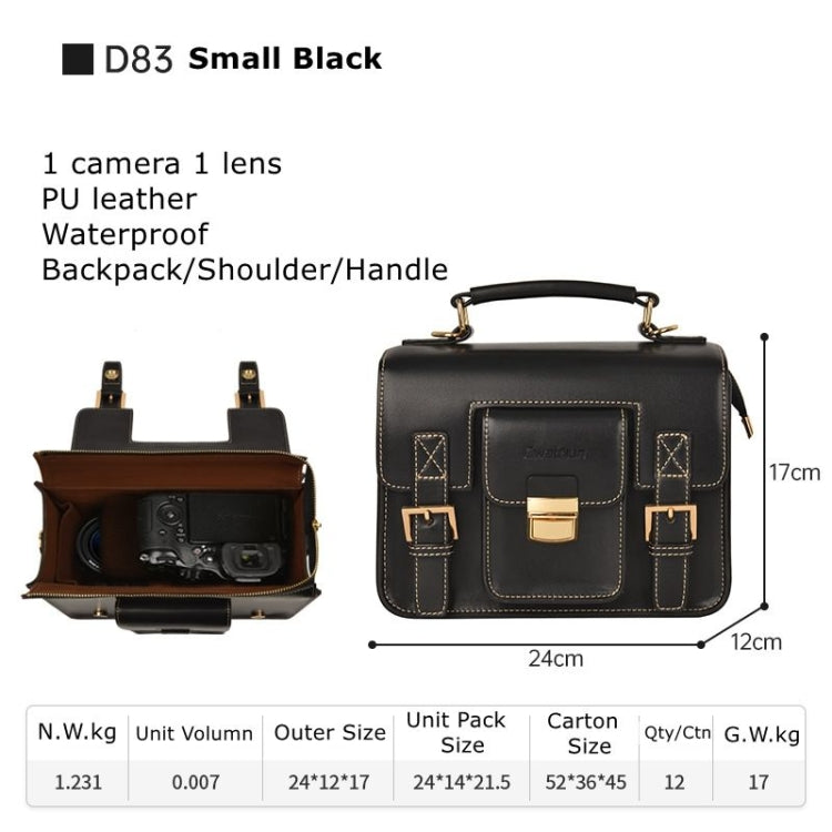 Cwatcun D83 Vintage Small Camera Case Leather Camera Messenger Bag, Size:24 x 17 x 12cm(Black) - free shipping - PMC TechLife - Order now!