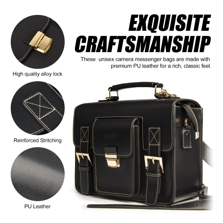 Cwatcun D83 Vintage Small Camera Case Leather Camera Messenger Bag, Size:24 x 17 x 12cm(Black) - free shipping - PMC TechLife - Order now!