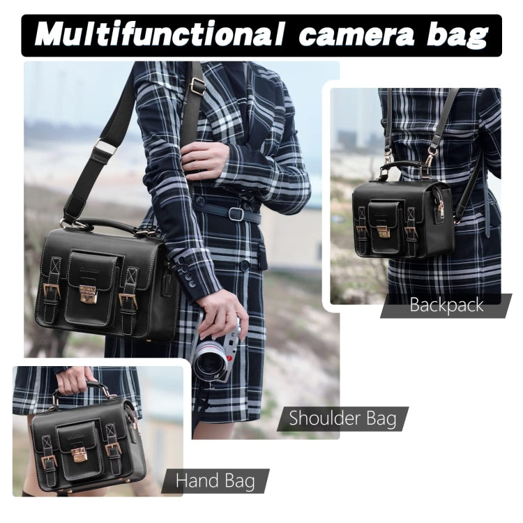 Cwatcun D83 Vintage Small Camera Case Leather Camera Messenger Bag, Size:24 x 17 x 12cm(Black) - free shipping - PMC TechLife - Order now!