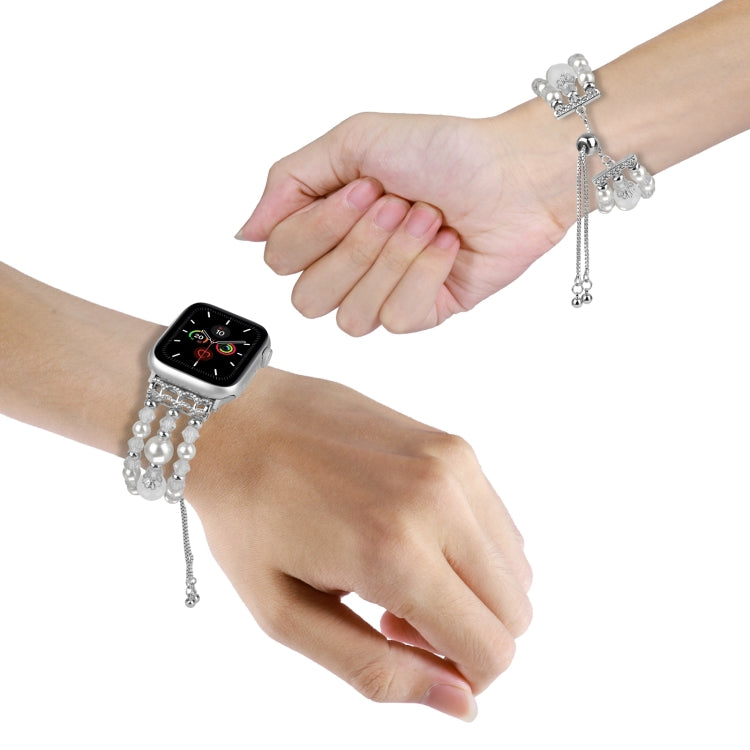 For Apple Watch Series 5 44mm Beaded Onyx Retractable Chain Watch Band(White) - free shipping - PMC TechLife - Order now!