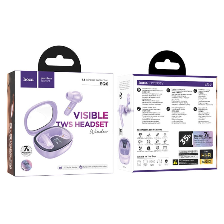 hoco EQ6 True Wireless Bluetooth Earphone(Purple) - Bluetooth Earphone by hoco | Online Shopping South Africa | PMC Jewellery | Buy Now Pay Later Mobicred