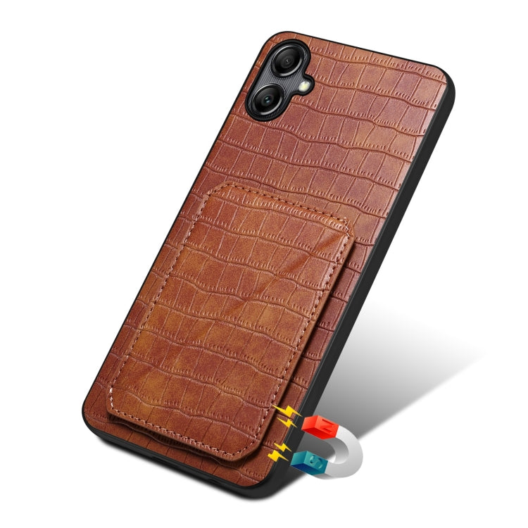 For Samsung Galaxy S23 5G Denior Imitation Crocodile Leather Back Phone Case with Holder(Brown) - Galaxy S23 5G Cases by Denior | Online Shopping South Africa | PMC Jewellery