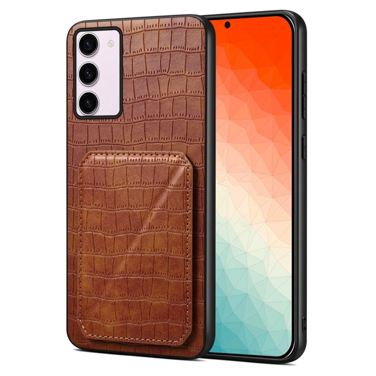 For Samsung Galaxy S24 5G Denior Imitation Crocodile Leather Back Phone Case with Holder(Brown) - free shipping - PMC TechLife - Order now!