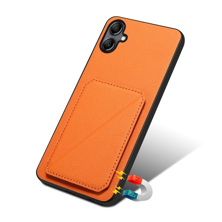 For Samsung Galaxy S24 5G Denior Imitation Calf Leather Back Phone Case with Holder(Orange) - Galaxy S24 5G Cases by Denior | Online Shopping South Africa | PMC TechLife | Buy Now Pay Later Mobicred