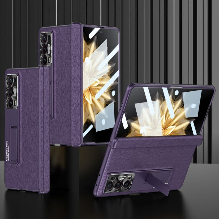 For Honor Magic V2 GKK Integrated Magnetic Hinge Flip Leather Phone Case with Holder(Purple) - Honor Cases by GKK | Online Shopping South Africa | PMC TechLife | Buy Now Pay Later Mobicred