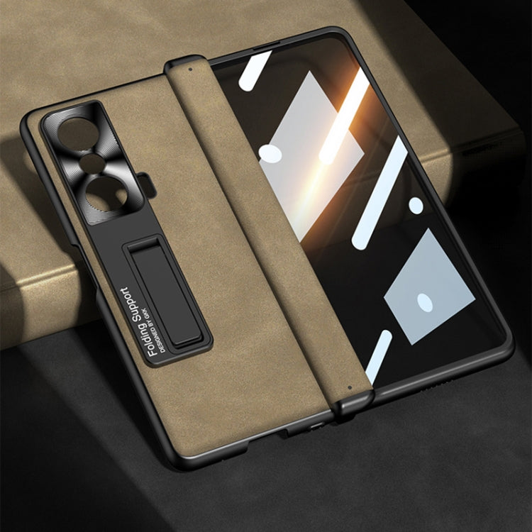 For Honor Magic VS GKK Integrated Frosted Fold Hinge Privacy Leather Phone Case with Holder(Brown) - Honor Cases by GKK | Online Shopping South Africa | PMC Jewellery | Buy Now Pay Later Mobicred