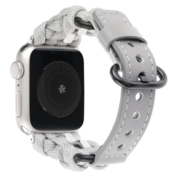 For Apple Watch Series 3 42mm Paracord Genuine Leather Watch Band(Grey) - Watch Bands by PMC TechLife | Online Shopping South Africa | PMC TechLife