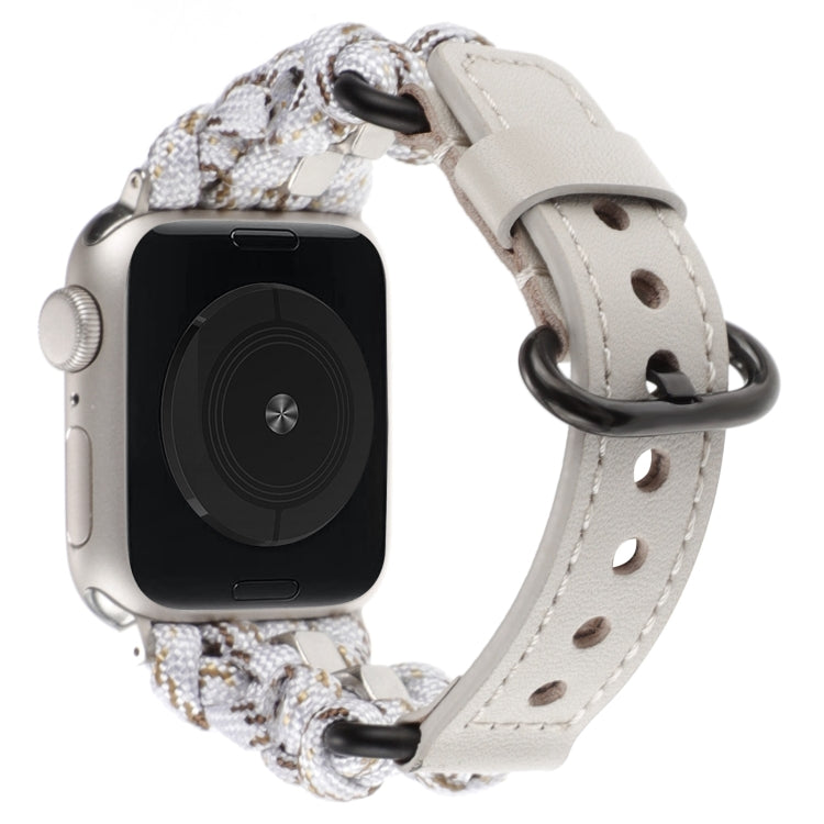 For Apple Watch 42mm Paracord Genuine Leather Watch Band(White Khaki) - Watch Bands by PMC TechLife | Online Shopping South Africa | PMC TechLife
