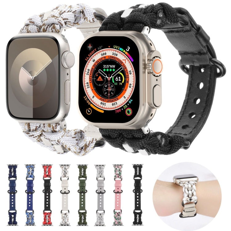 For Apple Watch 42mm Paracord Genuine Leather Watch Band(White Khaki) - Watch Bands by PMC TechLife | Online Shopping South Africa | PMC TechLife
