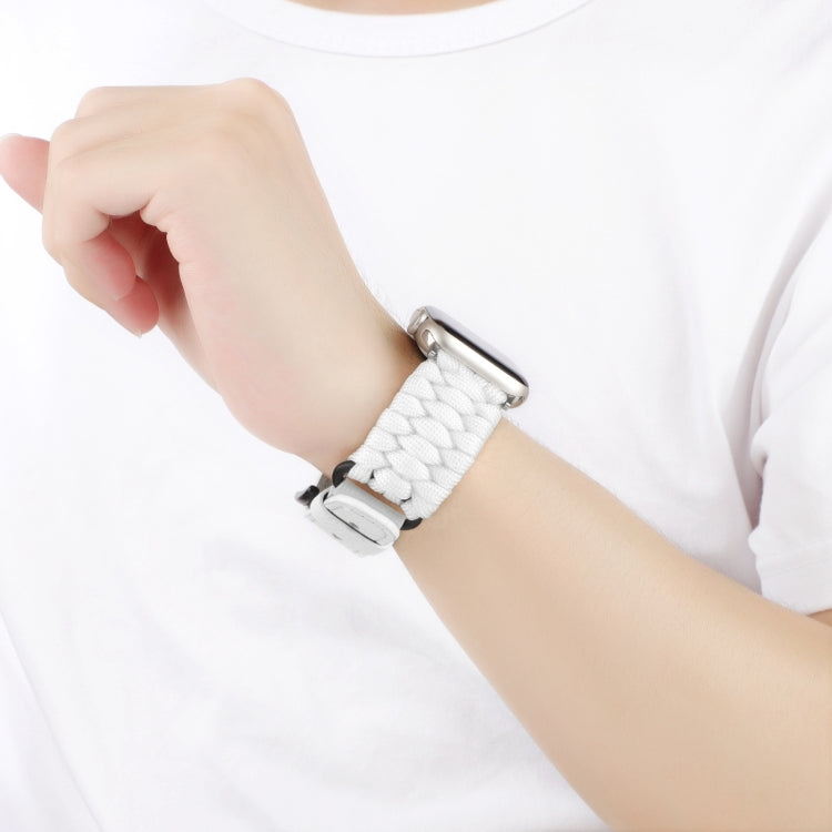 For Apple Watch SE 2022 40mm Plain Paracord Genuine Leather Watch Band(White) - Watch Bands by PMC TechLife | Online Shopping South Africa | PMC TechLife