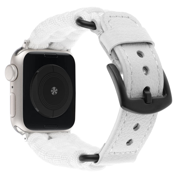 For Apple Watch SE 2022 40mm Plain Paracord Genuine Leather Watch Band(White) - Watch Bands by PMC TechLife | Online Shopping South Africa | PMC TechLife